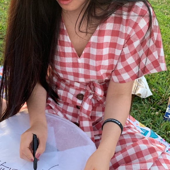 Mango pink and white plaid summer midi dress, S - Picture 8 of 8